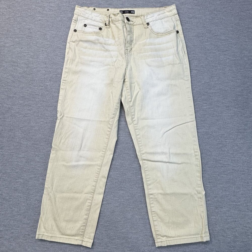 Tru Luxe Womens Embellished Beige Denim Capris Size 14 Studded Back Pockets